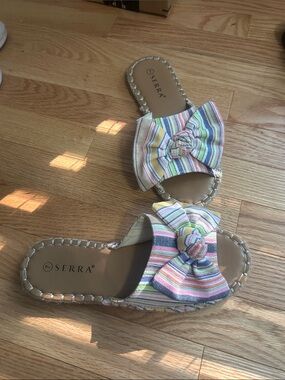 Serra Pastel Striped Bow Slide Sandals